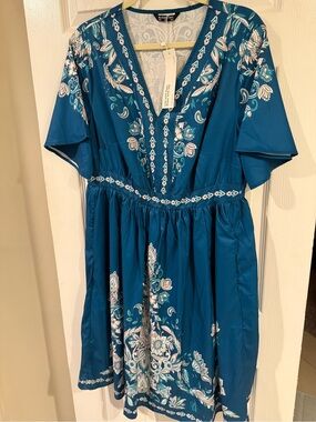 BloomChic Teal Floral V-Neck  Dress
